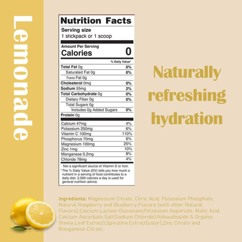 High Quality Vitamin Essential Electrolyte Drink Powder No Calories Lemonade Falvor Enhanced With Essential Minerals