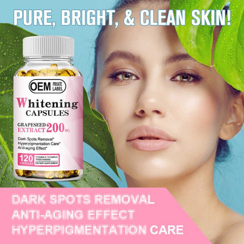 Low Moq Factory OEM ODM  Whitening Capsules With Grape Seed Extract Skin Whitening Softgels for Women