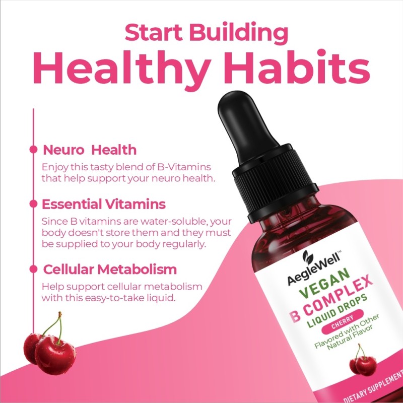 AegleWell Private Label  Vegan B Complex Liquid Drops High Absorption Supplement Increase Energy&Focus,Support Brain Health
