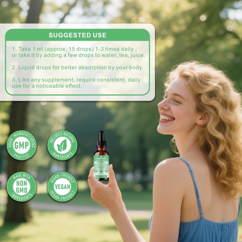 AegleWell Private Label Organic Mullein Leaf Extract Drop Lung Detox Cleanse Fast Absorbing Herbal Liquid Mullein Drops
