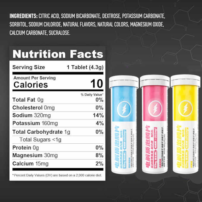 Private Label Energy Supplement Effervescent Tablets Drink Vitamins and Electrolyte Rich Multiple Fruit Flavors for Adults