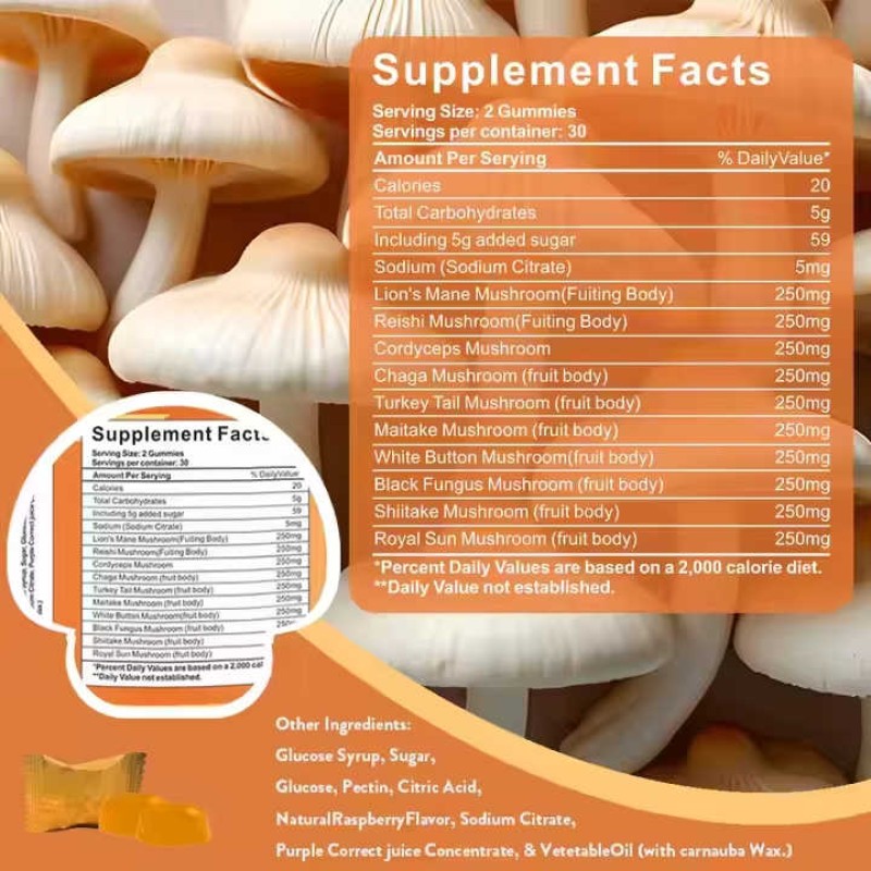 OEM Private Label Health Supplements Food Grade Mushroom Extract Powder gummies Ahcc Powder gummies