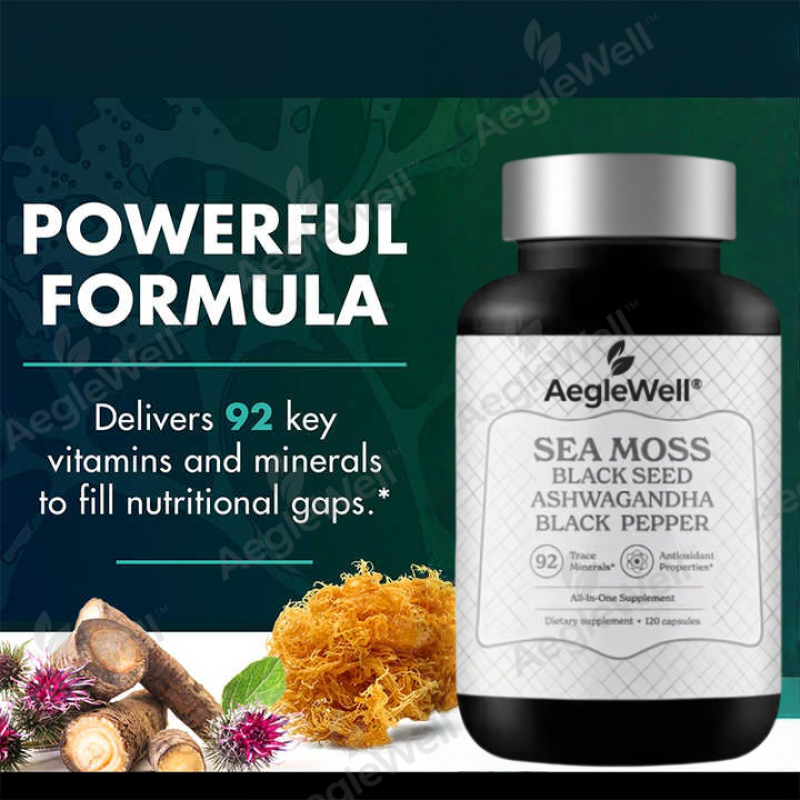 OEM Vegan Sea Moss Capsules With Black Seed Oil, Ashwagandha & Black Pepper for Adults
