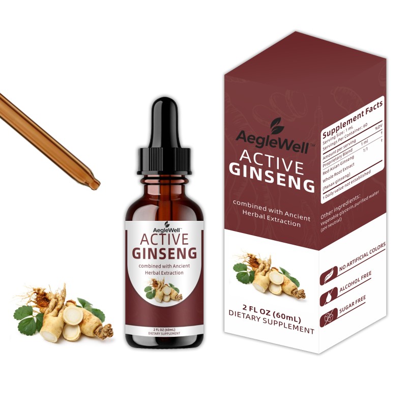 AegleWell Private Label Active Ginseng Supplement Ginseng Extract Liquid Drops for Men Energy Immune System Boost