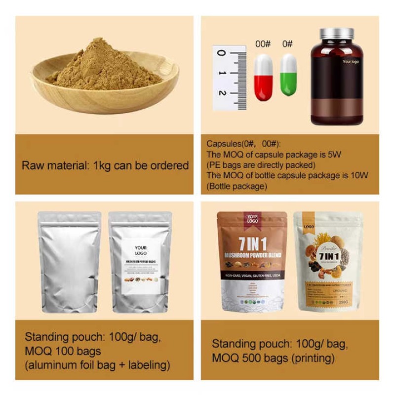 OEM Private Label Mushroom Supplements 7 in 1 Mushroom Blend Powder Mushroom Powder