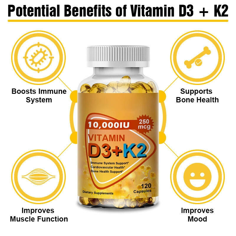 Vitamin D3 K2 Capsules Factory - 10000iu Heart Bone Health