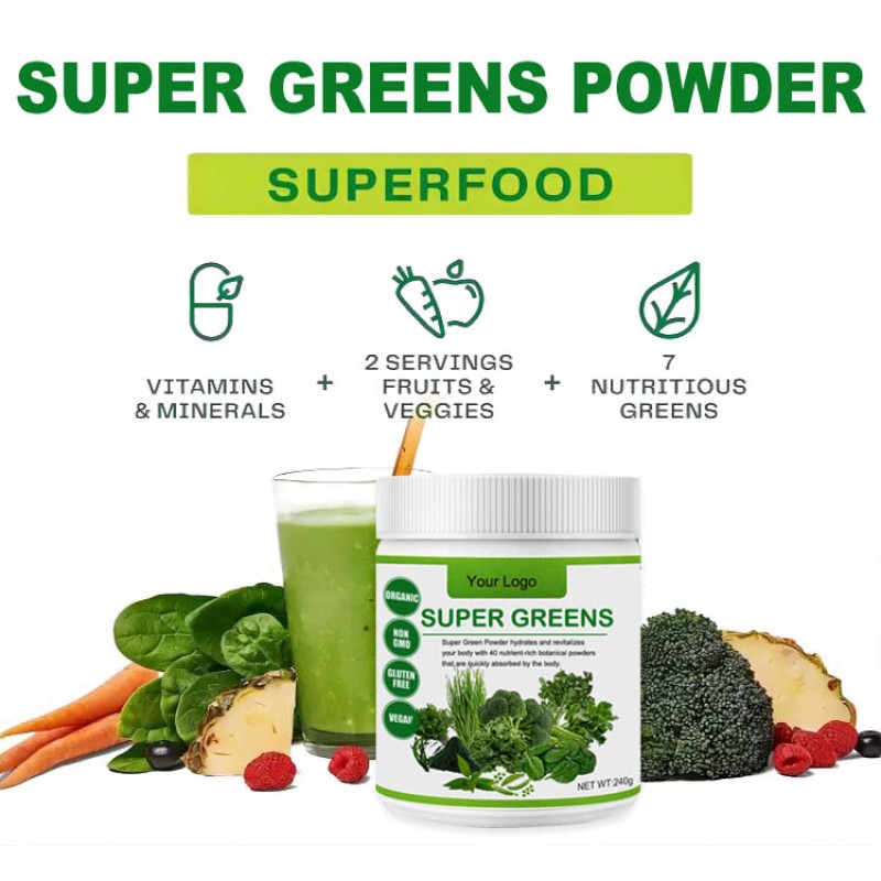 Private Label 100% Natural Mixed Plant Fruit Vegetable Powder Blend Supergreens Super Greens Powder