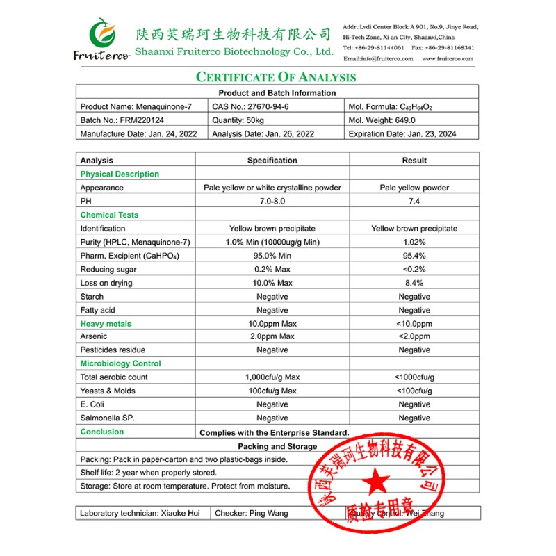 Wholesale Bulk Vitamin K2 MK7 Menaquinone 7 Vitamin K2 MK7 Powder