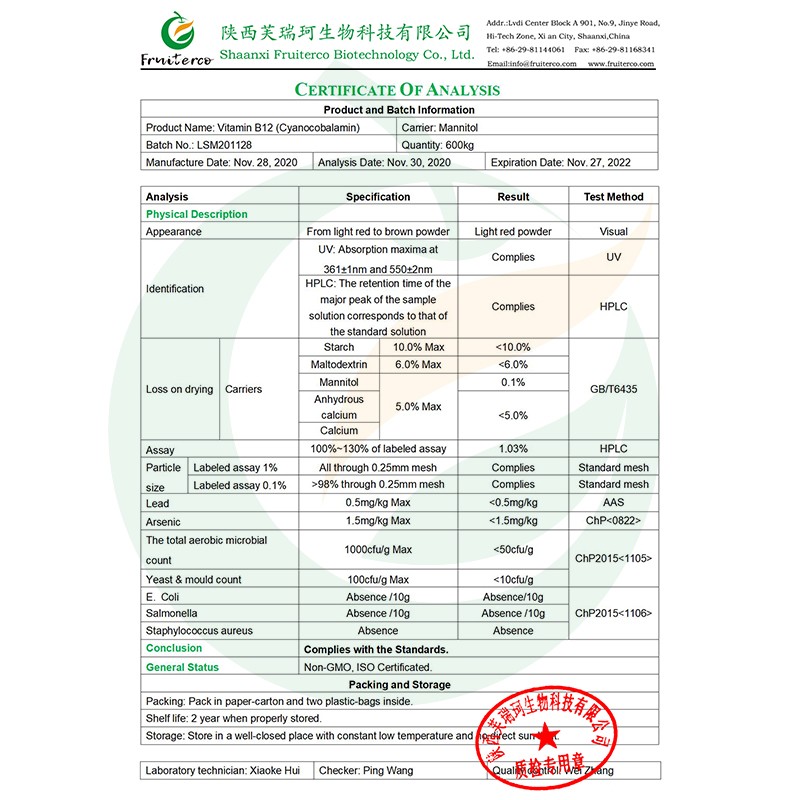 Bulk Vitamin B12 Cyanocobalamin Powder 1% 98% Cobamamide Cyanocobalamin