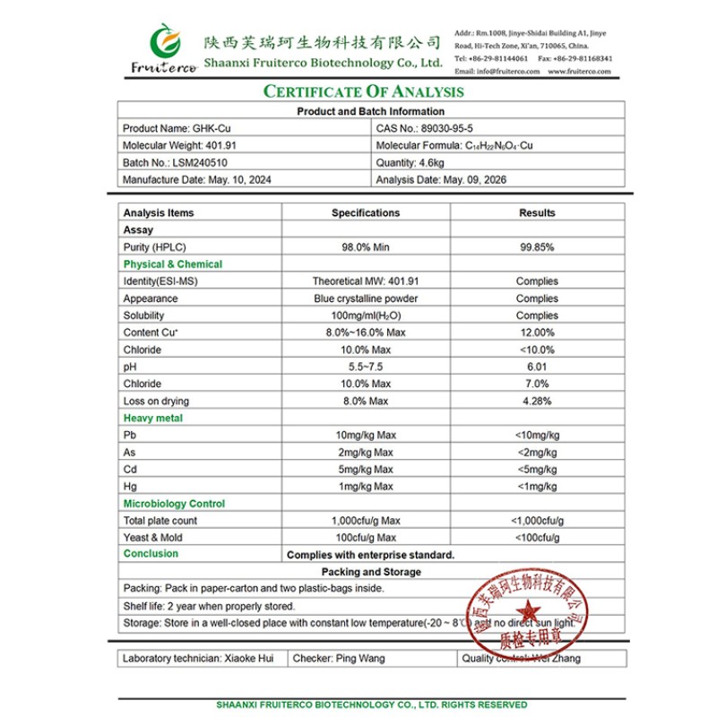Cosmetic Ingredients Blue Copper Peptides Powder Copper Tripeptide-1 GHK-Cu Copper Peptide
