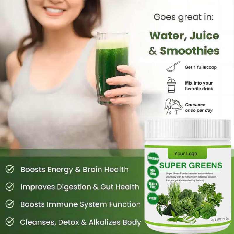 Private Label 100% Natural Mixed Plant Fruit Vegetable Powder Blend Supergreens Super Greens Powder