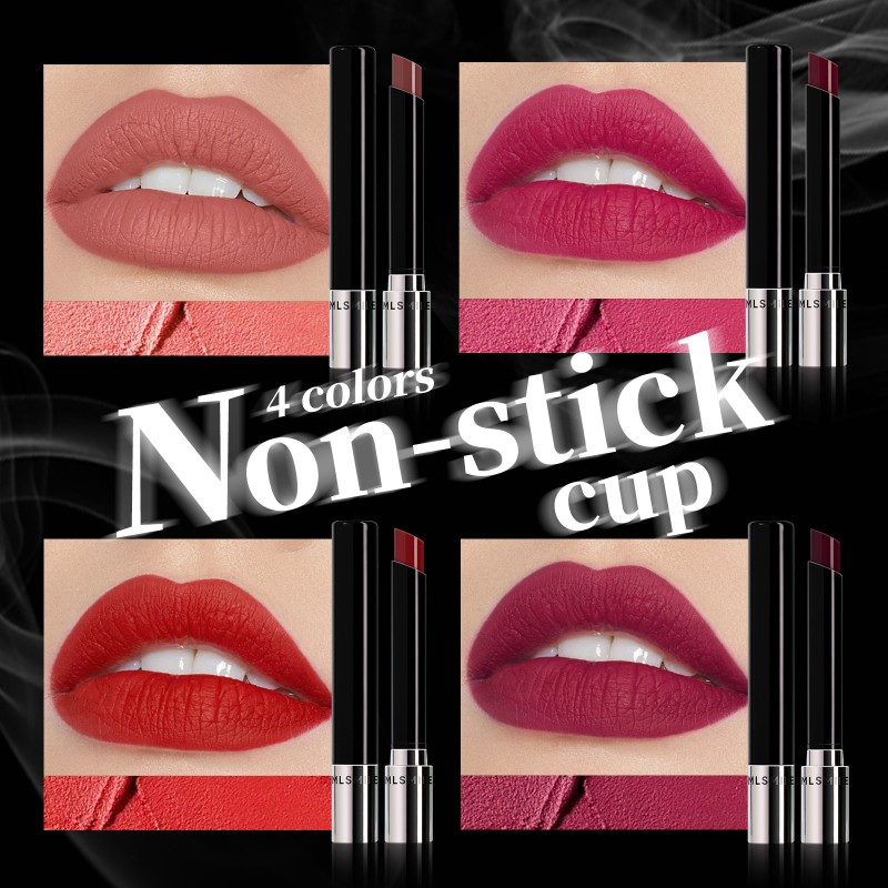 Non Stick Cup Easy to Color Matte Thin Tube Lipstick Cigarette Tube Lipstick 4 Color Makeup Sets