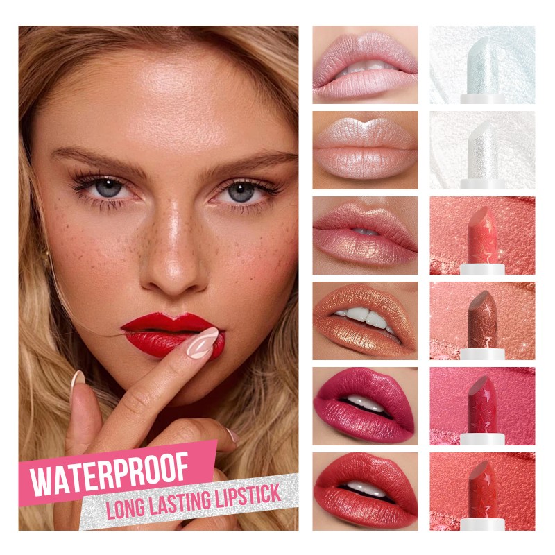 Moisturizing Easy to Apply Fine Shiny White Valentine's Day Lipstick 6 Color Star Pearl Lipstick