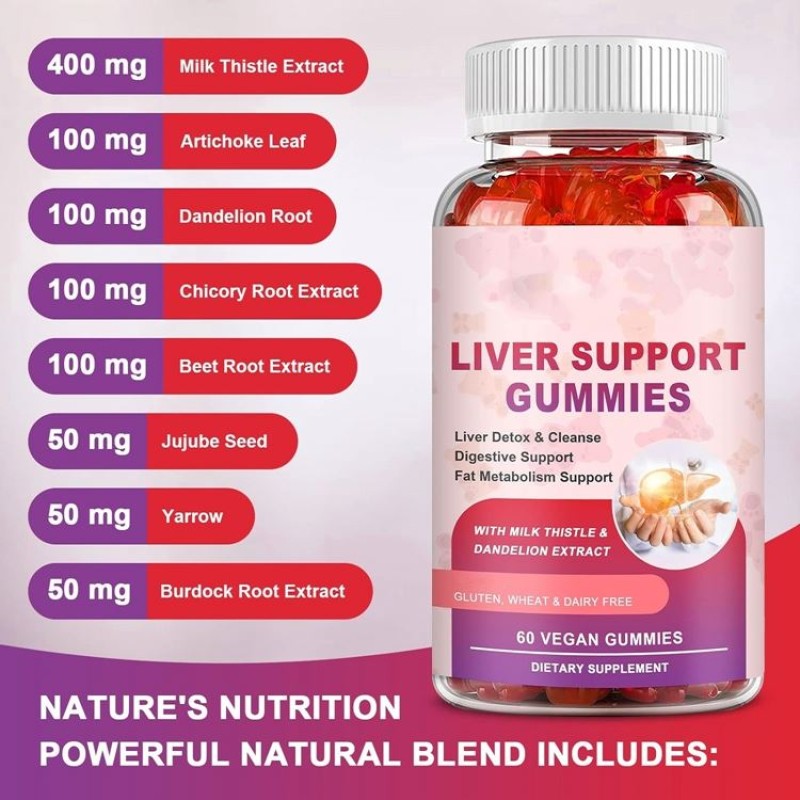 Private Label Liver Support Gummies with Milk Thistle Dandelion Extract Silymarin Cleanse Detox Health