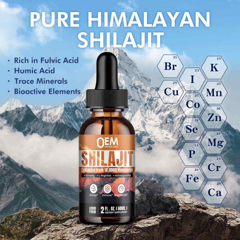 OEM Best Quality Himalayan Shilajit Liquid Dry Drops Resin Lab Tested Fulvic Acid Rich Bottle Packed