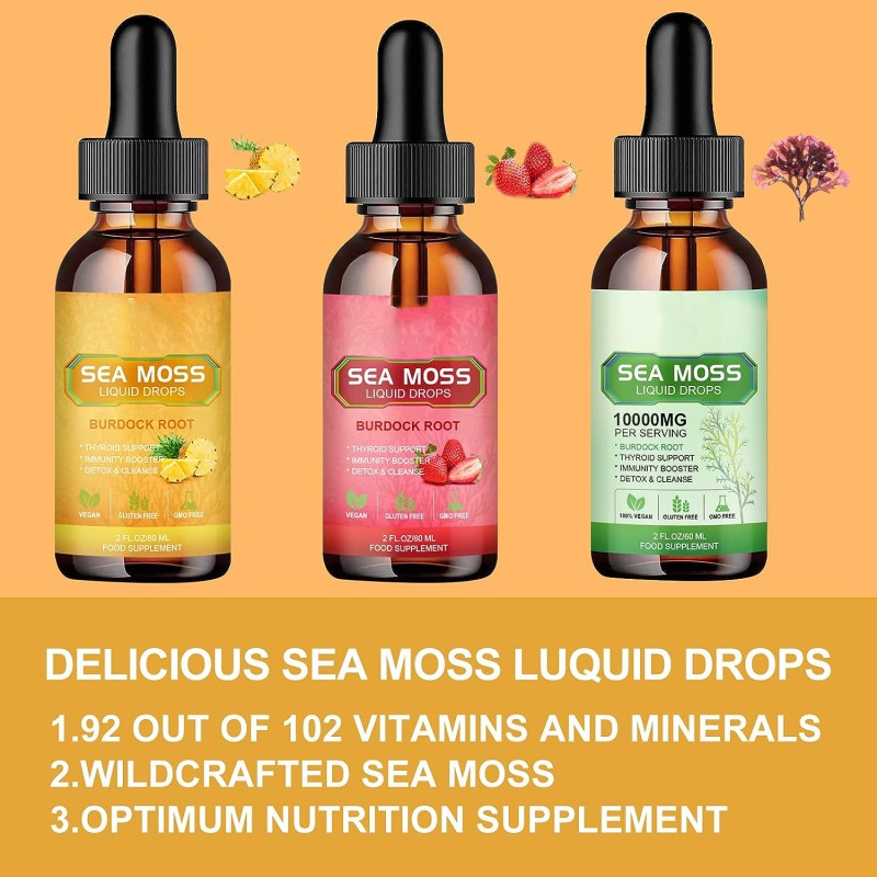 Organic Irish Sea Moss Gel Drops Vitamins Minerals Supplement Burdock Root Adult Immune Joint Digestive Support Beauty Product