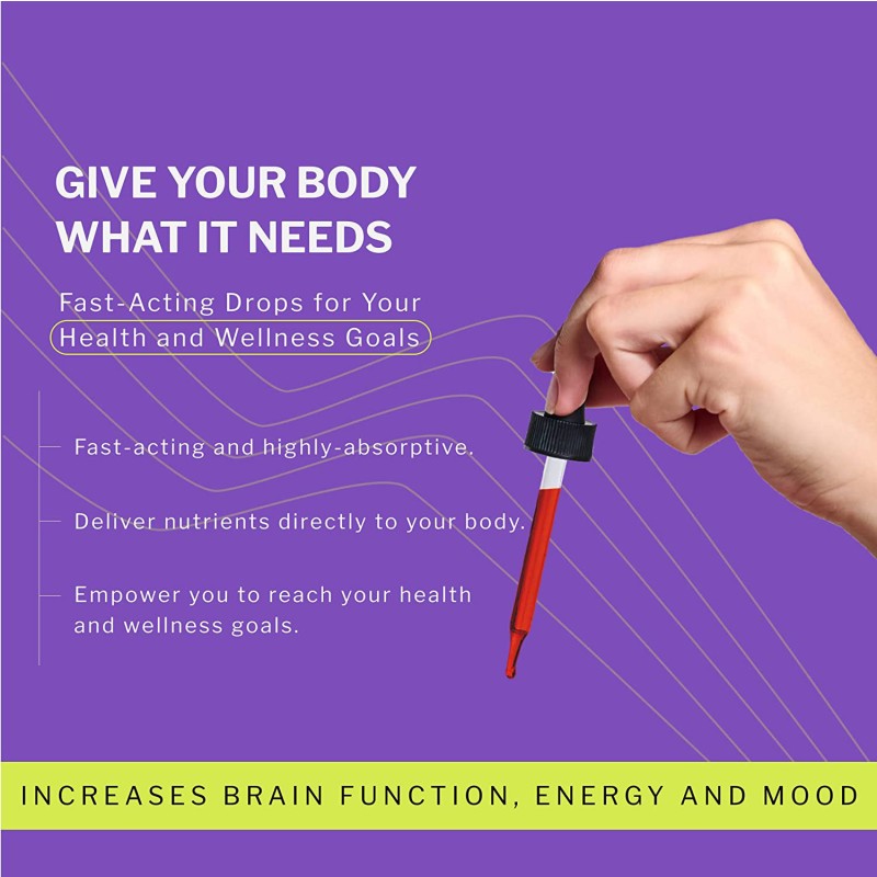 Vitamin B12 Energy Booster Supplements Drops Dosage Beauty Product for Adult Men and Women Supports Metabolism Health