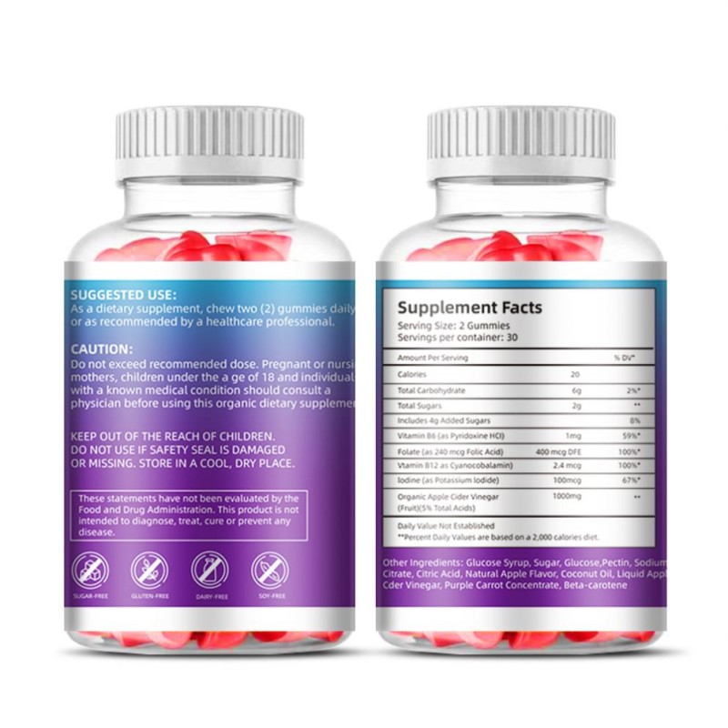 Organic 60pcs Healthy Keto Gummy Candy Cider Vinegar Gummies for Adults Healthcare Supplement