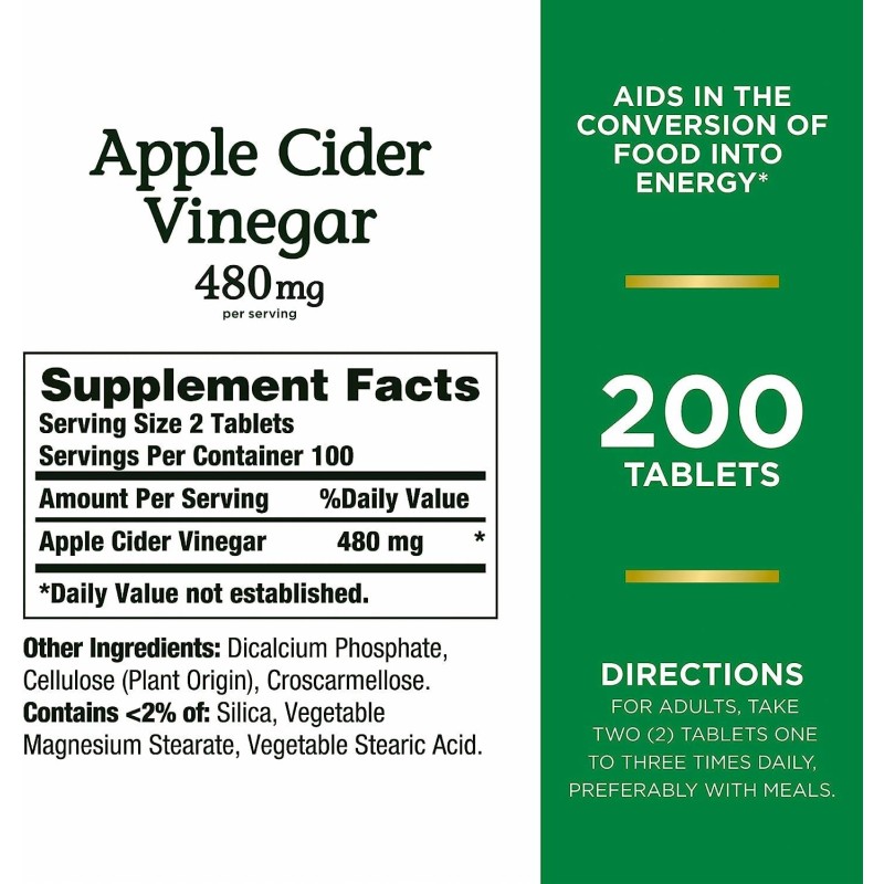 New Vegetarian Cider Vinegar Pill Supplement 200 Tablets Effervescent Dosage Antioxidant Function Adults Dietary Fiber Product