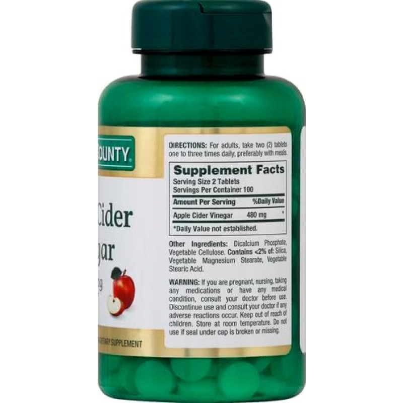 New Vegetarian Cider Vinegar Pill Supplement 200 Tablets Effervescent Dosage Antioxidant Function Adults Dietary Fiber Product