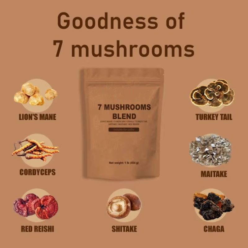 Hot Selling 7 Mushrooms Blend Powder Herbal Supplements for Immunity Digestion Enhancement Skin Health Improvement for Adults