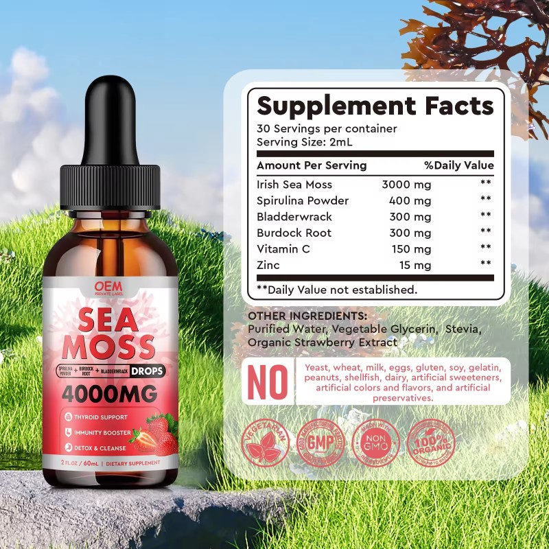 Sea Moss Liquid Drops Organic Irish Sea Moss Gel Supplement with Burdock Root for Immune Support, Detox Cleanse & Digestion