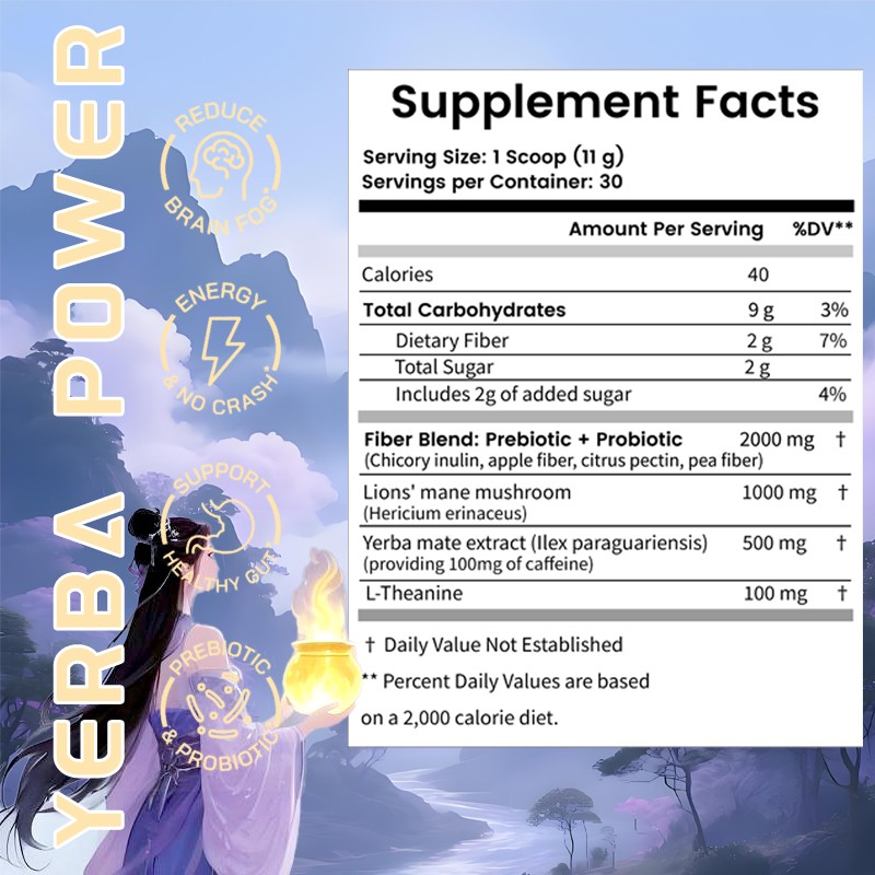 OEM Yerba Mate Powder Hot Sale for  Tea with Probiotics Gut Health Nootropics Drinks Supplements for Adults