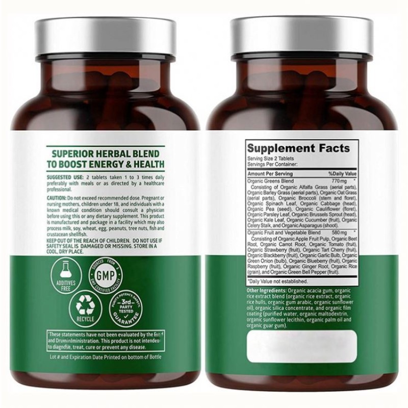 OEM Private Label Vegan Spirulina Probiotics Supplement Superfood Tablets for Adults Antioxidant