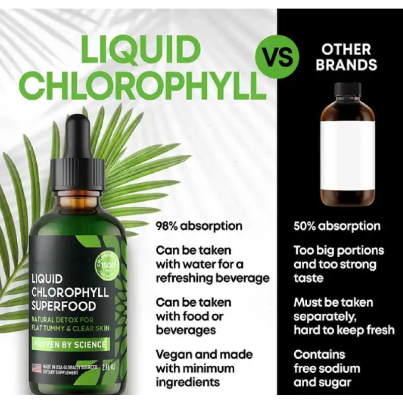 OEM High Quality Chlorophyll Drops 70ml 60ml 2ml Oral Liquid Detox Herbal Supplements Adults Children Natural Beauty Products