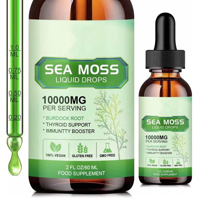 Private Label Health Care Drops Immunity Booster Detox Cleanse Black Bladderwrack Burdock Natural Sea Moss for Adult Weight Loss