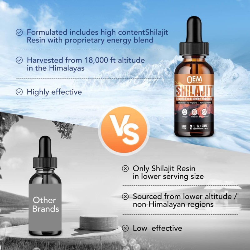 OEM Best Quality Himalayan Shilajit Liquid Dry Drops Resin Lab Tested Fulvic Acid Rich Bottle Packed