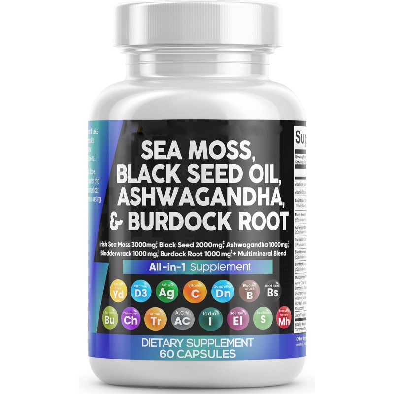 Hot Selling OEM Manufacturer Natural Sea Moss Shilajit Extract Capsules All in One Supplement for Adults Support Custom Label