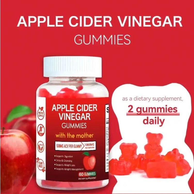 OEM Popular Best Beauty Products for Women Flat Tummy 500mg Per Gummies ACV Cider Vinegar Gummies