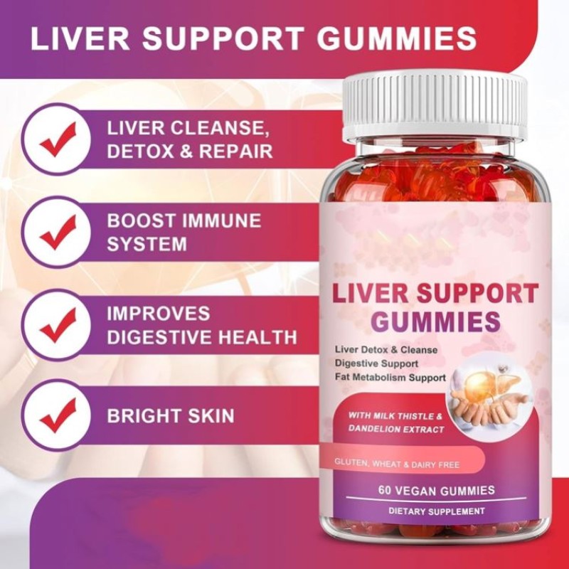 Private Label Liver Support Gummies with Milk Thistle Dandelion Extract Silymarin Cleanse Detox Health