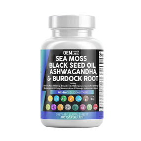 Private Label Supplement Manufacturer Sea Moss Black Seed Oil Ashwagandha Bladderwrack Burdock Ginger Herbal