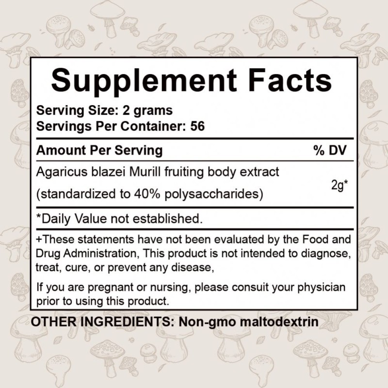 Nutrient Dense Goodness Agaricus Powder with Blazei Murrill Fruiting Body Extract Immune Support Collagen for Adults