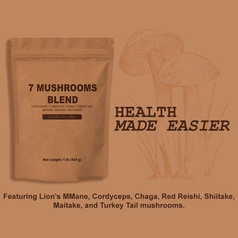 Hot Selling 7 Mushrooms Blend Powder Herbal Supplements for Immunity Digestion Enhancement Skin Health Improvement for Adults
