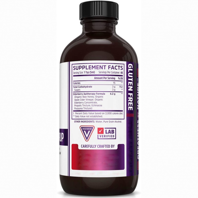 236ml Organic Elderberry Syrup Drops with Cidr Vinegar for Adults Oral Liquid Dosage Not for Pregnant Women