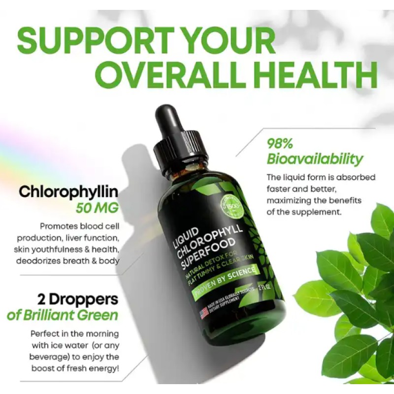 OEM High Quality Chlorophyll Drops 70ml 60ml 2ml Oral Liquid Detox Herbal Supplements Adults Children Natural Beauty Products