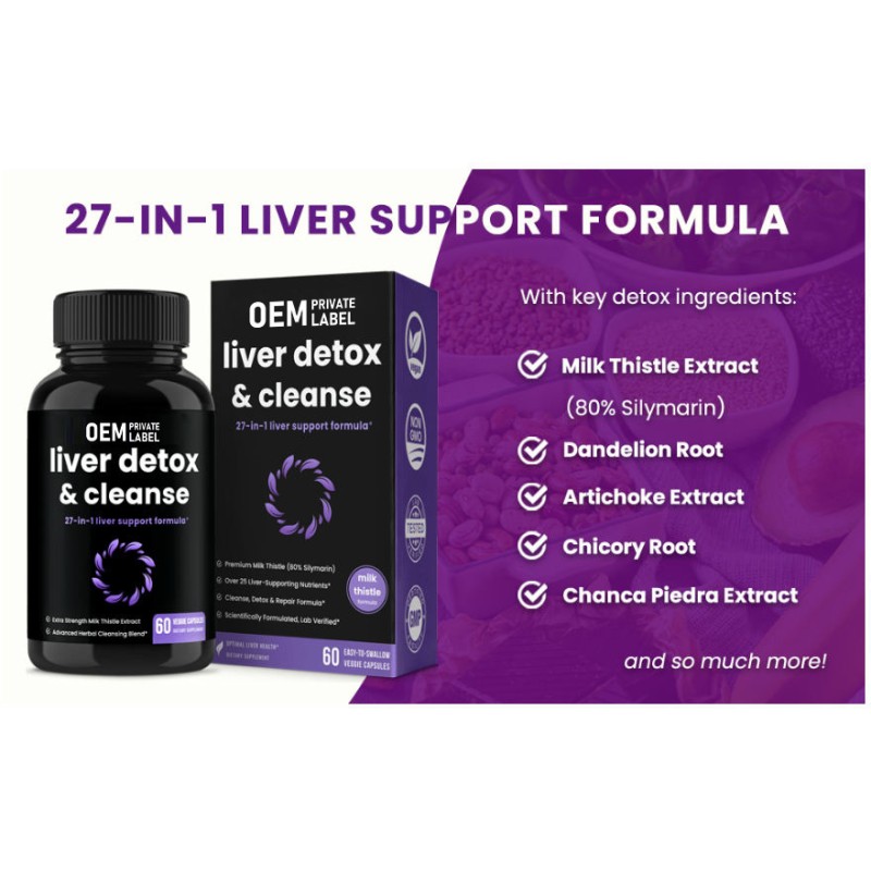 OEM 27 in 1 Liver Support Formula Supplement Kidney Detox Cleanse Tablets Capsules for Adult Digestive Health Not Pregnant Women