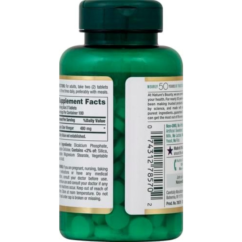 New Vegetarian Cider Vinegar Pill Supplement 200 Tablets Effervescent Dosage Antioxidant Function Adults Dietary Fiber Product