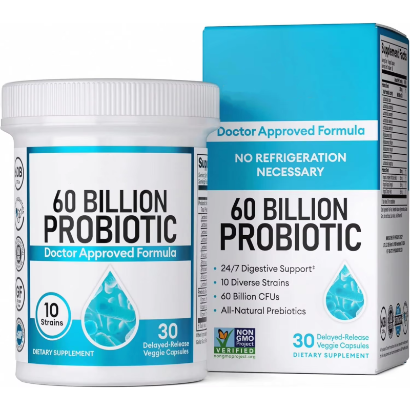 Probiotics 60 Billion CFU - 10 Strains + Organic Prebiotics for Digestive Gut Health and Women Men Supplement