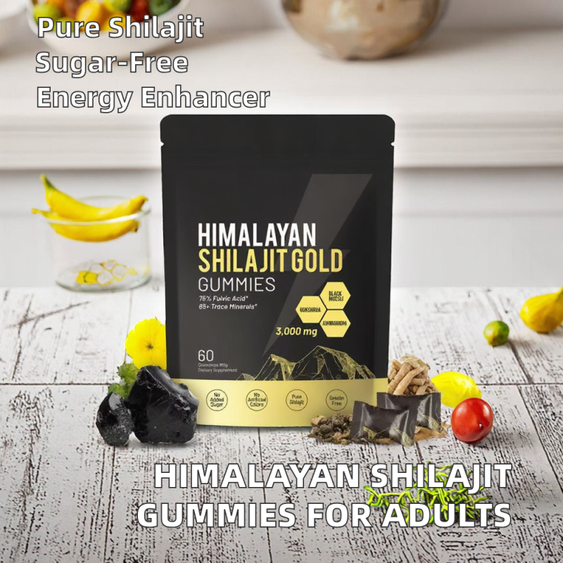 OEM Pure Himalayan Shilajit Gummies Ashwagandha Fulvic Acid Supplement for Adults 60 Piece No Added Sugar