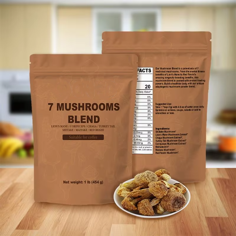 Hot Selling 7 Mushrooms Blend Powder Herbal Supplements for Immunity Digestion Enhancement Skin Health Improvement for Adults