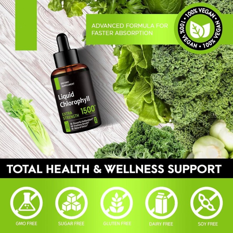 OEM Organic 60ml Chlorophyll Liquid Drops Vegan Energy Supplement Natural Deodorant Immune Support Peppermint Flavor for Adults