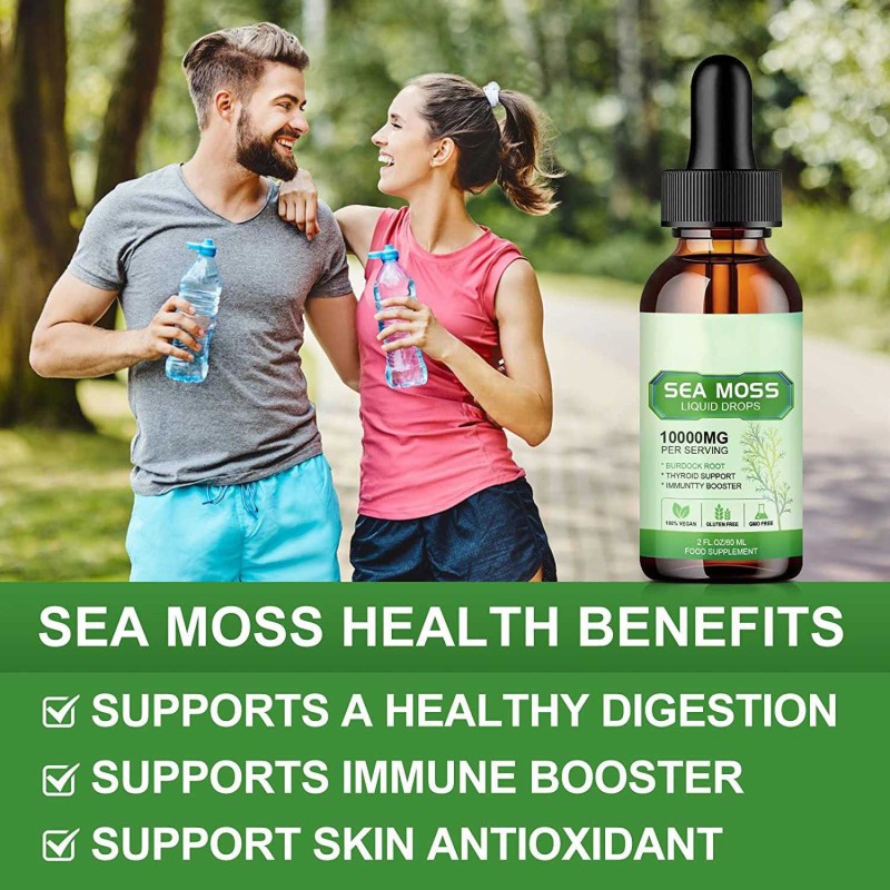Private Label Health Care Drops Immunity Booster Detox Cleanse Black Bladderwrack Burdock Natural Sea Moss for Adult Weight Loss