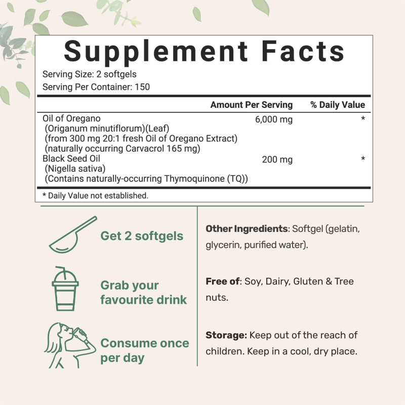 Hot Selling OEM Organic Natural Wild Oregano Oil Softgel Capsules for Adults with Black Seed Oil