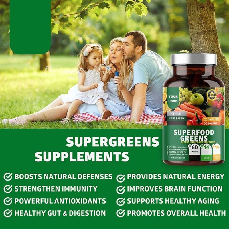 OEM Private Label Vegan Spirulina Probiotics Supplement Superfood Tablets for Adults Antioxidant