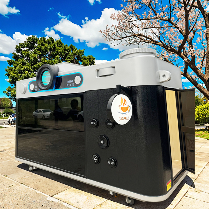 Coffee Kiosk Factory - Custom Retro Camera Design Full Kitchen Green