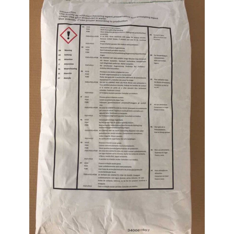 Food Grade Citric Acid Anhydrous Powder Ensign Brand